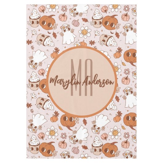 NAPPE HALLOWEEN RETRO CITROUILLES SUPER ET GHOSTS (Devant)