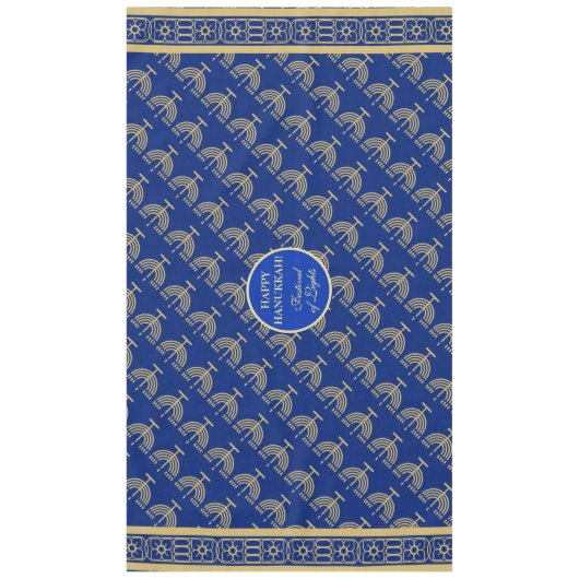 Nappe Hanukkah Festival Party Gold Menorah blue pattern (Devant)