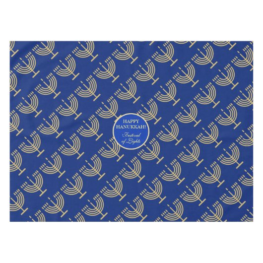 Nappe Hanukkah Festival Party Gold Menorah blue pattern (Devant (Horizontal))