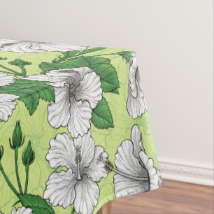Nappe Hibiscus blanc motif floral tropical