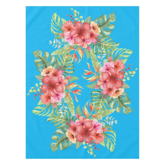 Nappe Hibiscus d'aquarelle sur bleu (Devant)