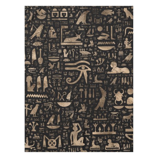 Nappe Hiéroglyphes égyptiens antiques - noir et or (Devant)