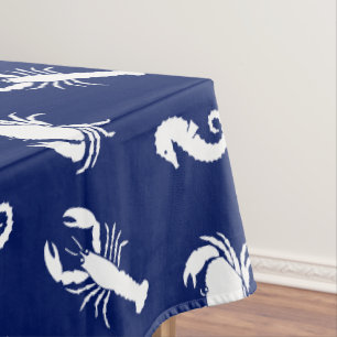 Nappe Homard crabe hippocampe marine bleu et blanc motif