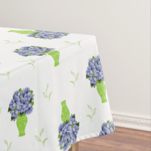 Nappe Hortensia bleu dans un motif floral de vase vert
