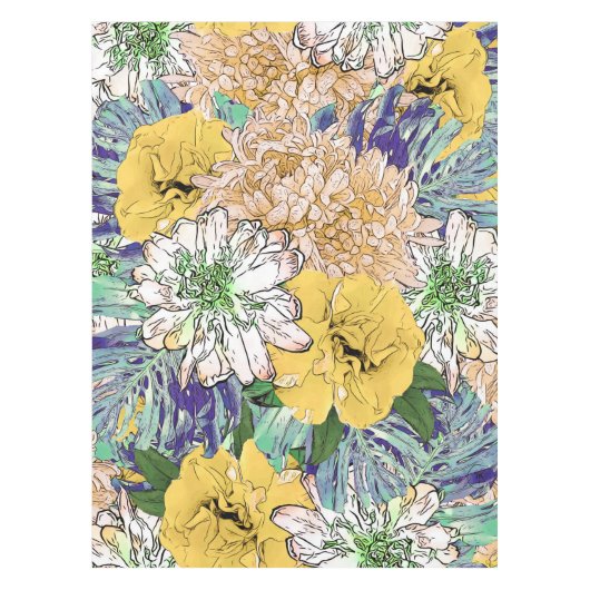 Nappe Illustration florale à la mode jaune et verte (Devant)