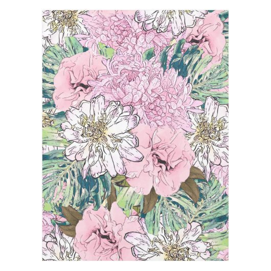Nappe Illustration florale rose et blanche de mignonne f (Devant)