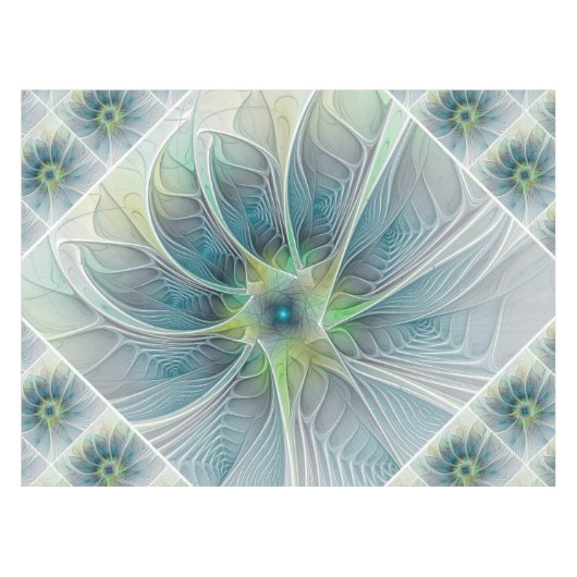 Nappe Imaginaire fleuri Moderne Bleu Vert Fractal Fleur (Devant (Horizontal))