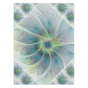 Nappe Imaginaire fleuri Moderne Bleu Vert Fractal Fleur