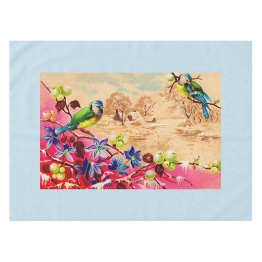 Nappe impression d'oiseaux et de baies (Devant (Horizontal))
