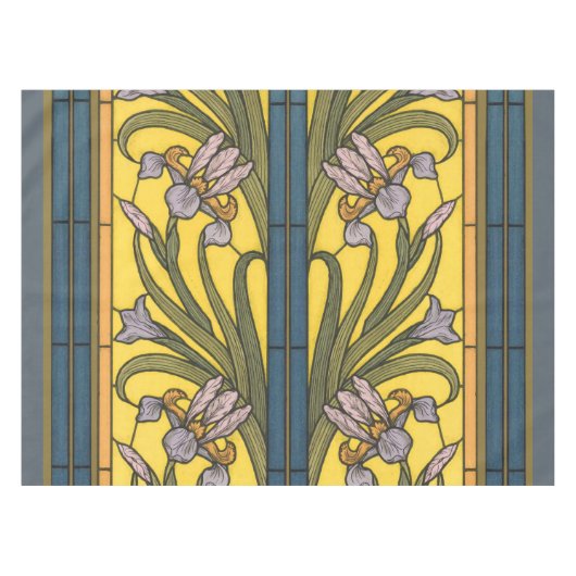 Nappe Iris Fleur Art Nouveau Vitrail Bleu Or (Devant (Horizontal))