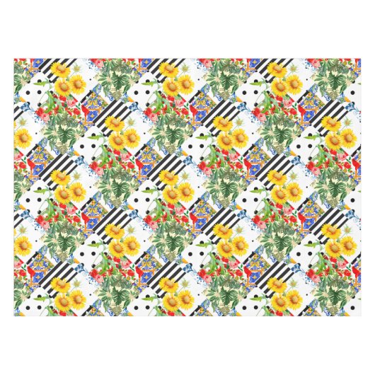 Nappe italien, art sicilien, patchwork, Fleurs d'été  (Devant (Horizontal))