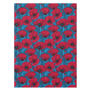 Nappe Jardin de pavot rouge sur bleu