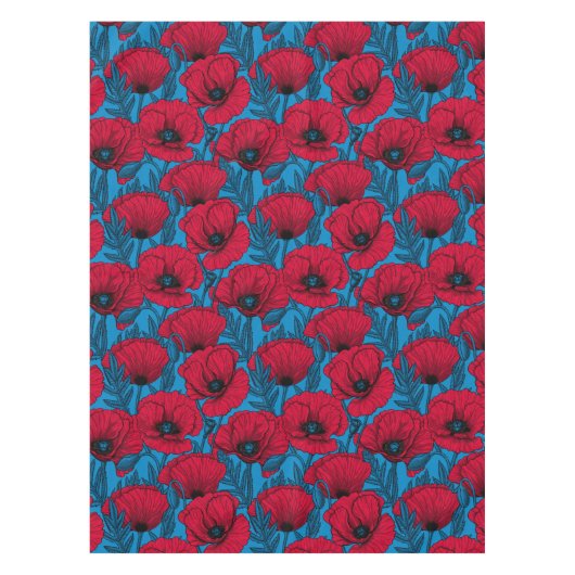 Nappe Jardin de pavot rouge sur bleu (Devant)