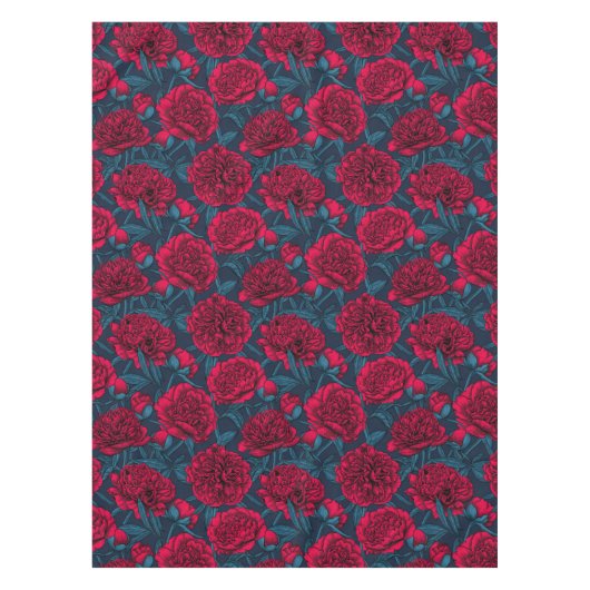 Nappe Jardin de pivoine rouge sur bleu foncé (Devant)