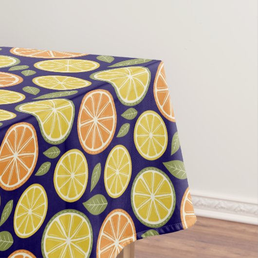 Nappe Jaune citron orange motif bleu (In Situ)