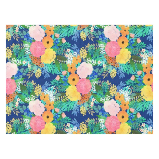 Nappe Joli bleu rose Fleurs Boho Design (Devant (Horizontal))