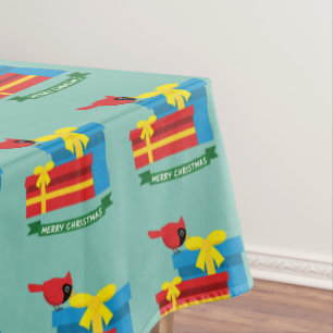 Nappe Joli Cardinal Rouge Ouvrant Un Cadeau Bleu