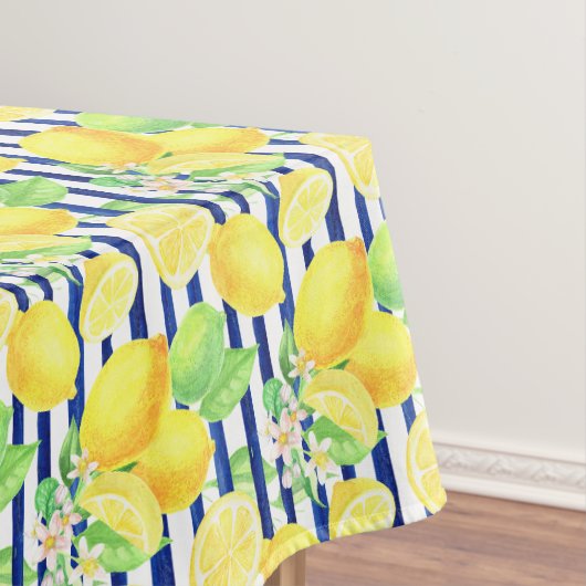 Nappe Joli citrons aquarelle sur bandes bleues (In Situ)