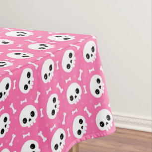 Nappe Joli motif d'Halloween crâne et os rose