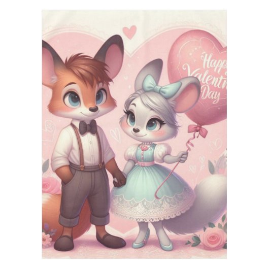 Nappe Joli renard de caricature Saint Valentin (Devant)