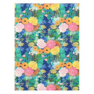Nappe Jolie peinture bleu classique aux fleurs roses et 