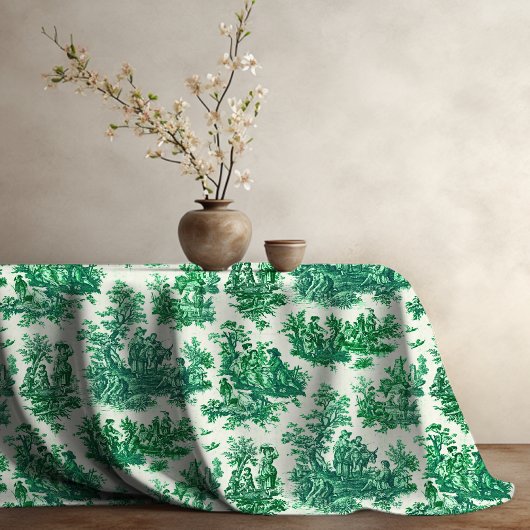 Nappe Jouy de toile vintage fleurie verte