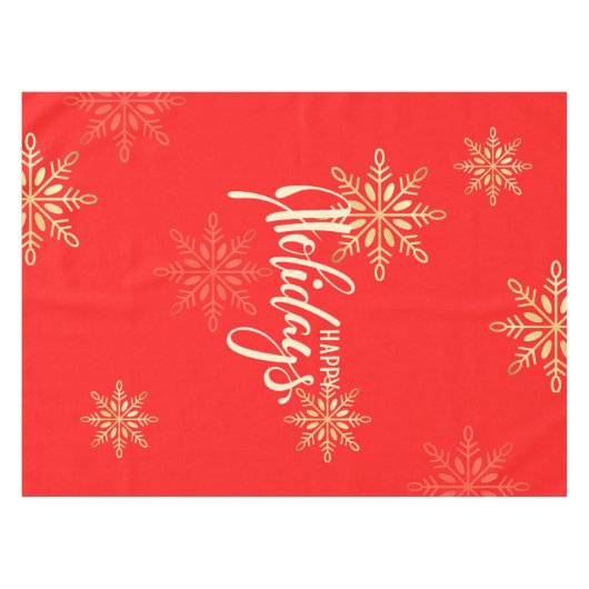 Nappe Joyeuses fêtes Noël or flocons rouges (Devant (Horizontal))