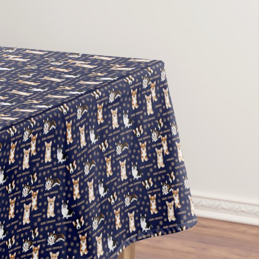 Nappe Joyeux Corgmess Texte - Noël Corgi bleu motif (In Situ)