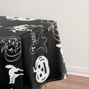 Nappe Joyeux Halloween motif effrayant noir et blanc