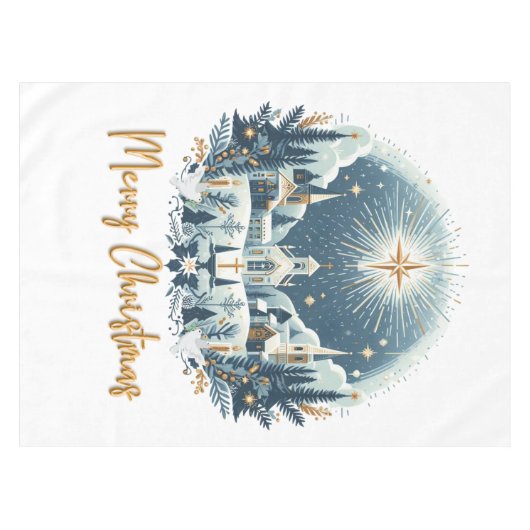 Nappe Joyeux Noël bleu et or (Devant (Horizontal))