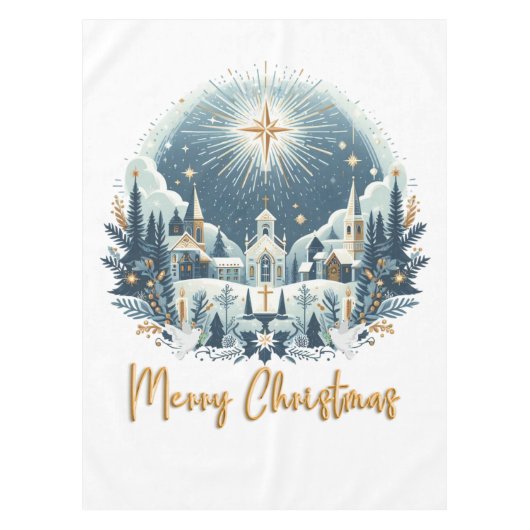 Nappe Joyeux Noël bleu et or (Devant)