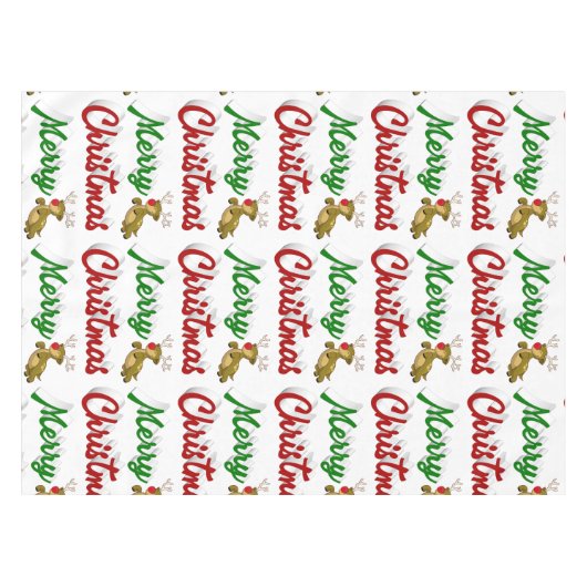 Nappe Joyeux Noël Flying Reindeer rouge vert script (Devant (Horizontal))