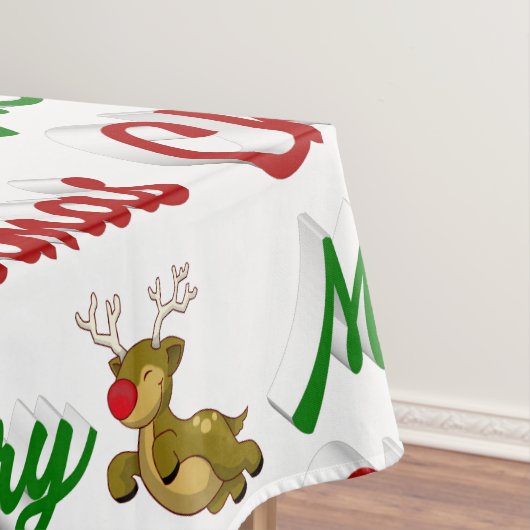 Nappe Joyeux Noël Flying Reindeer rouge vert script (In Situ)