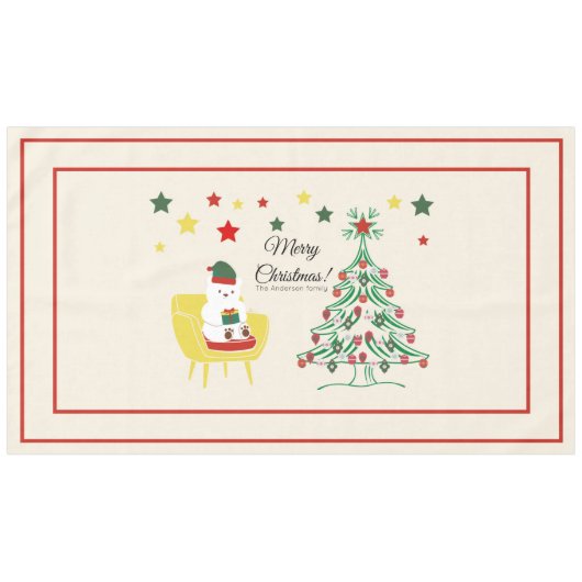 Nappe Joyeux Noël Joli Ours Blanc & Monogramme Arbre (Devant (Horizontal))