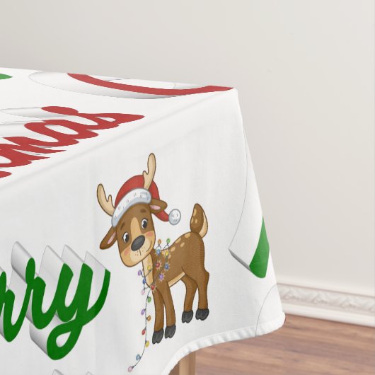 Nappe Joyeux Noël Reindeer rouge vert script (In Situ)