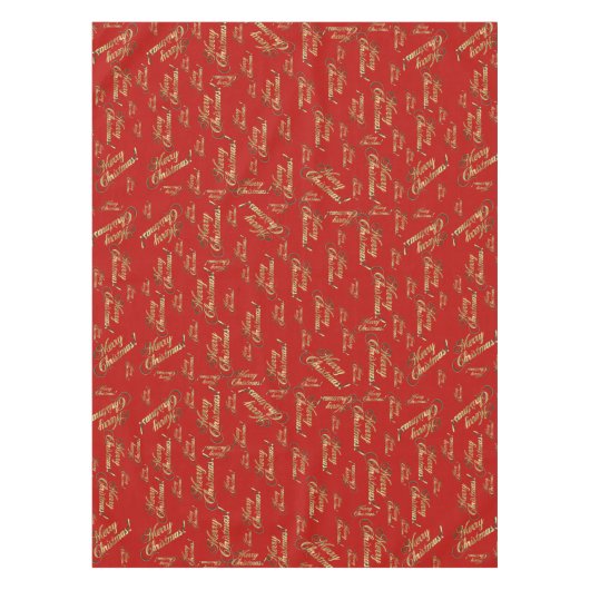 Nappe Joyeux Noël Rouge Faux Gold Motif de script (Devant)