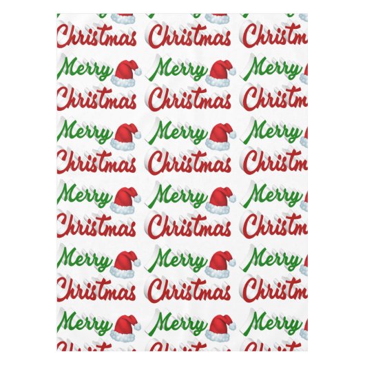 Nappe Joyeux Noël Santa Chapeau rouge vert script (Devant)