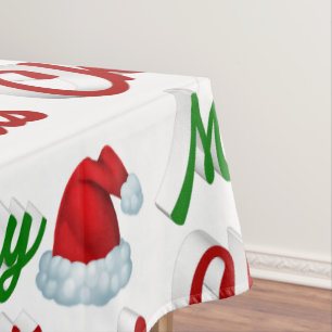 Nappe Joyeux Noël Santa Chapeau rouge vert script