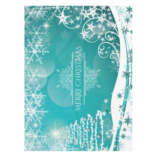 Nappe Joyeux Noël Snowflakes Arbre Fleurs & Étoiles (Devant)