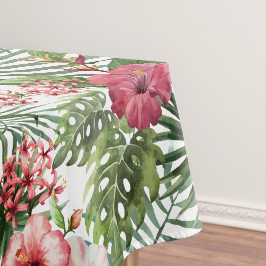 Nappe La ketmie tropicale fleurit le motif de feuillage (In Situ)