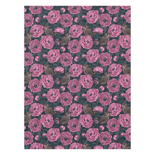 Nappe Les pivoines et les brins sur gris foncé (Devant)