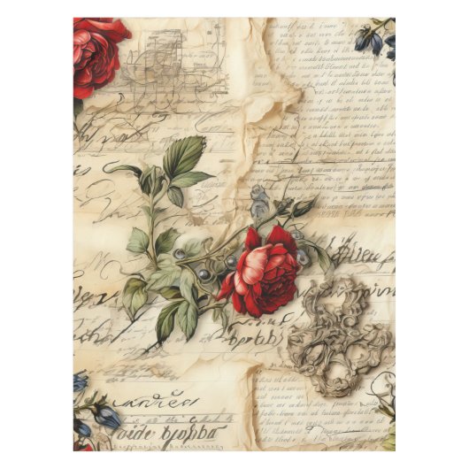 Nappe Lettre vintage d'amour parchemin avec fleurs (9) (Devant)