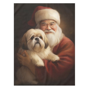 Nappe Lhasa Apso avec le Père Noël Festif de Noël