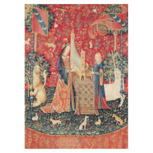 Nappe LICORNE ET DAME PLAYING ORGAN, vert rouge