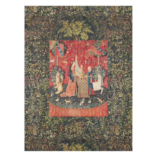 Nappe LICORNE ET DAME PLAYING ORGAN, vert rouge (Devant)