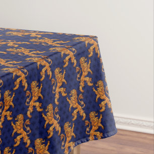 Nappe Lion médiéval Blue Fleur de Lis d'or