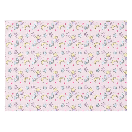 Nappe Lune, étoiles et nuages Motif sur Pastel Pink (Devant (Horizontal))