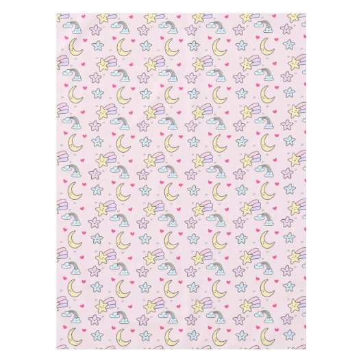 Nappe Lune, étoiles et nuages Motif sur Pastel Pink (Devant)
