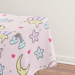 Nappe Lune, étoiles et nuages Motif sur Pastel Pink