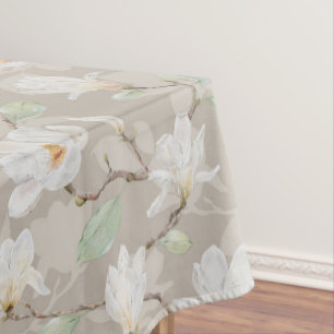 Nappe Magnolia blanc peint à la main sur le beige